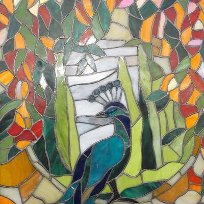 Stunning Stain glass Peacock 26 x 36.