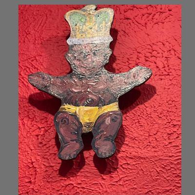 Three Wooden King Cake Babies Signed by Artist Shaun Aleman