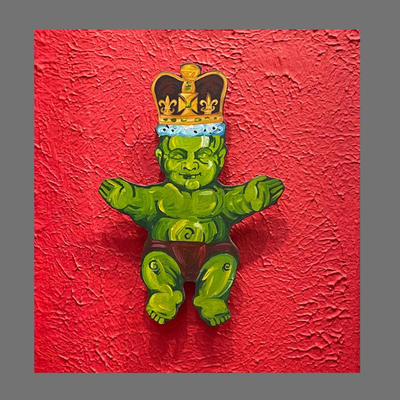 Three Wooden King Cake Babies Signed by Artist Shaun Aleman