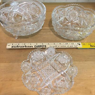 3 American Brilliant Crystal Glass bowls Lot #2