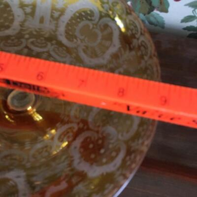 Vintage amber etched glass bowl