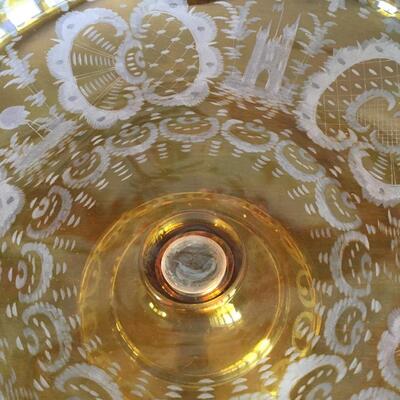 Vintage amber etched glass bowl