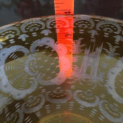 Vintage amber etched glass bowl