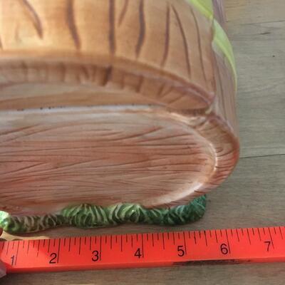 Dog in a barrel cookie jar with rooster