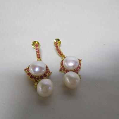 Sterling Ruby Pearl Earrings