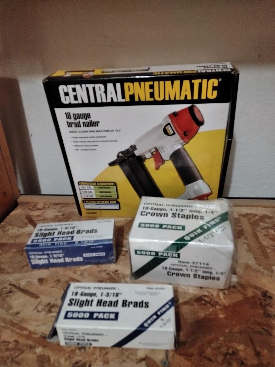 LOT 244 CENTRAL PNEUMATIC BRAD NAILER WITH BRADS