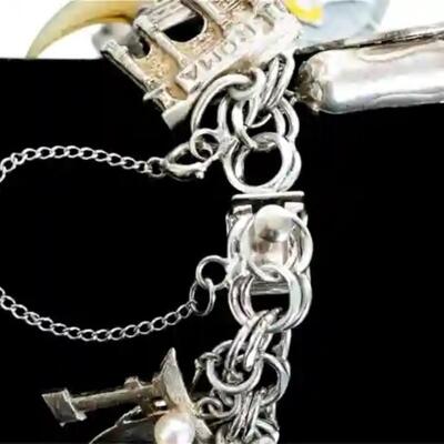 Sterling Silver Bracelet w/Numerous Charms 119g