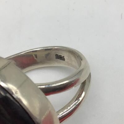 Vintage Large Silver Stamped Hematite Ring Marked