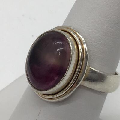 Large amethyst And Silver Ring. Marked