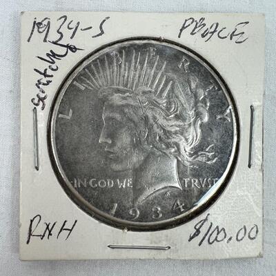 639  1934-S Liberty Silver Peace Dollar w/Scratch