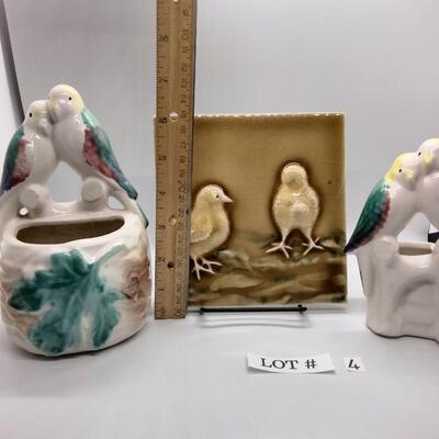 Lot 4 - Ceramic Bird Planters & Tile