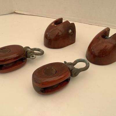 165 Pair of Vintage Wooden Block Pulley with Base