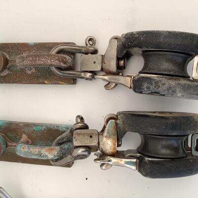 182 Pair of Vintage Steel Pulley with Mounts & Locking Hooks