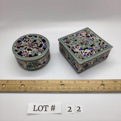 Lot 22 - Enameled Rhinestone Pair Trinket Boxes