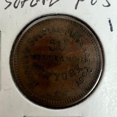 659  1863 Civil War Time Business Token Hussy's Special Message Post. 50 William St New York