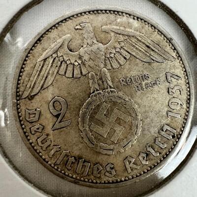 663  Germany 1937-A 3rd Reich 2 Reichmark Silver Coin