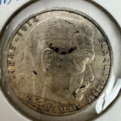 663  Germany 1937-A 3rd Reich 2 Reichmark Silver Coin