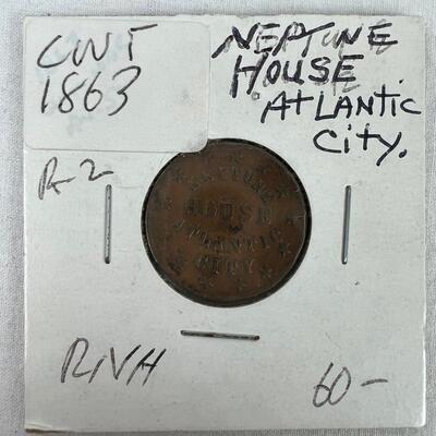664  Civil War Time 1863 Smicks Neptune House Atlantic City Jersey Boardwalk Hotel Coin