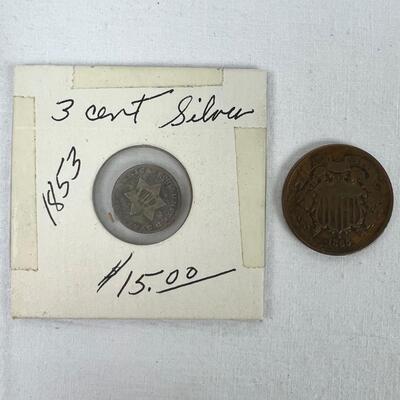 667  1853 3-Cent Silver U.S. Coin & 1865 2-Cents