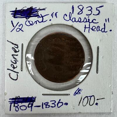 670  1835 Classic Head Half Cent Cleaned
