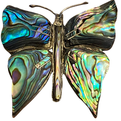 Vintage Sterling Taxco Abalone Butterfly Brooch