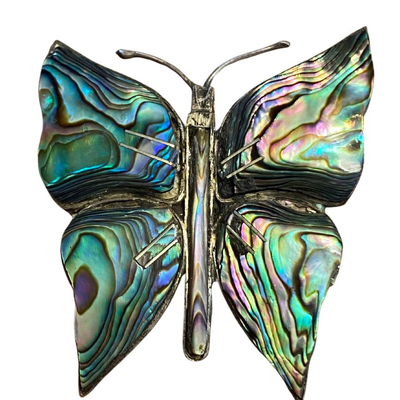 Vintage Sterling Taxco Abalone Butterfly Brooch