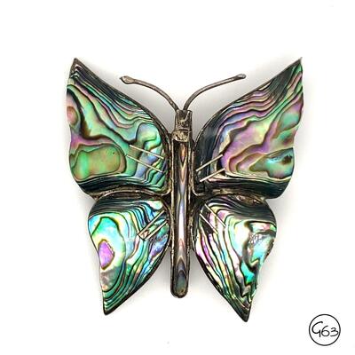 Vintage Sterling Taxco Abalone Butterfly Brooch