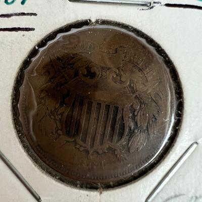 674  1854 3-Cent U.S. Silver Coin VG & 1864 2-Cent U.S. Coin VG-8 Condition.