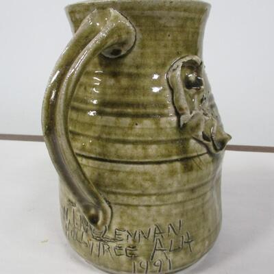 Hand Thrown Pottery Face Jug Pitcher Signed by Artist McClennan Hollytree, AL