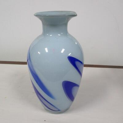 Art Glass Vase With Blue Swirl