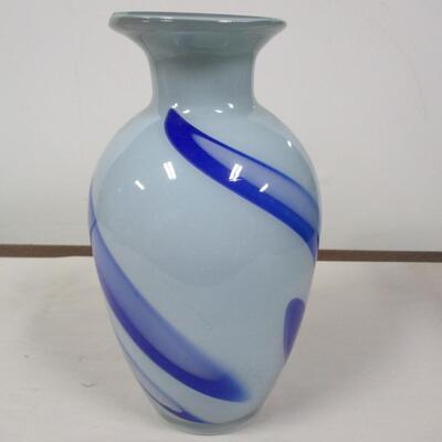 Art Glass Vase With Blue Swirl