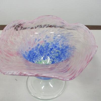 Art Glass Footed Ruffled Candy Dish