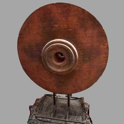 Mango Wood Medallion on Metal Stand - 17"