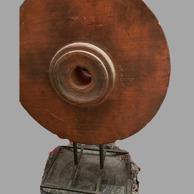 Mango Wood Medallion on Metal Stand - 17"