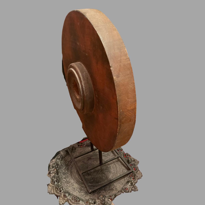 Mango Wood Medallion on Metal Stand - 17"