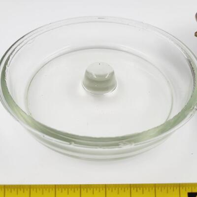 ANTIQUE BRASS ASHTRAY W/ GLASS INSERT