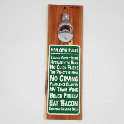 MAN CAVE RULES WALL MOUNTED BOTTLE OPENER