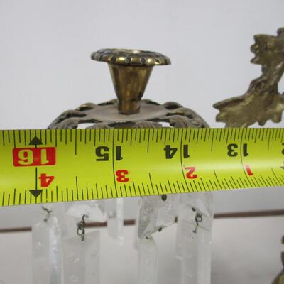 Brass Candle Holder With Crystal Prisms
