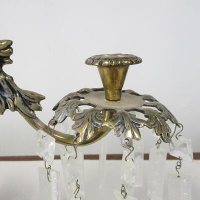 Brass Candle Holder With Crystal Prisms