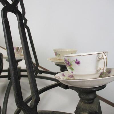 Wrought Metal Chandelier with Teacup and Saucer Lights