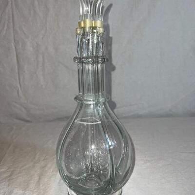 4 Chamber Blown Glass Decanter Liquor Bar Bottle 4 Stoppers France
