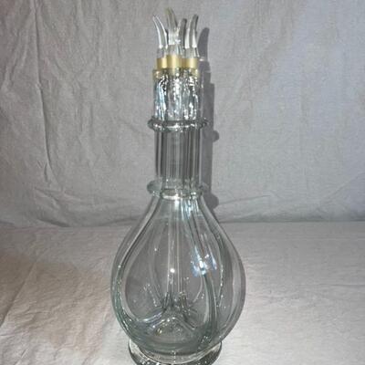 4 Chamber Blown Glass Decanter Liquor Bar Bottle 4 Stoppers France