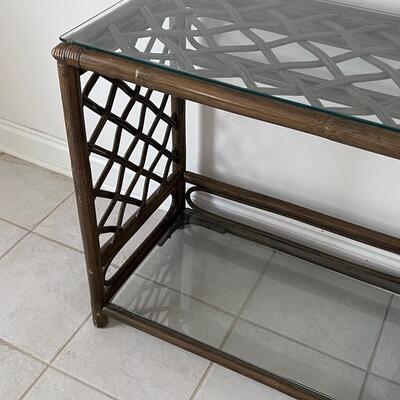 Bamboo / Wicker Style Glass Top Entry / Foyer Table
