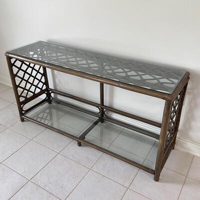 Bamboo / Wicker Style Glass Top Entry / Foyer Table