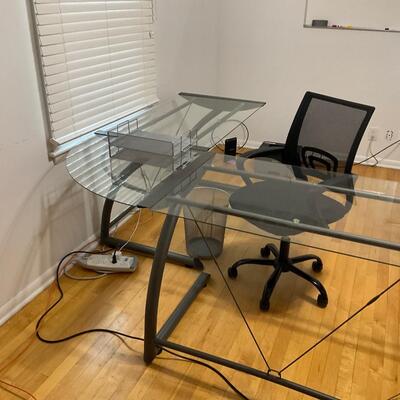 L shape metal & glass office desk