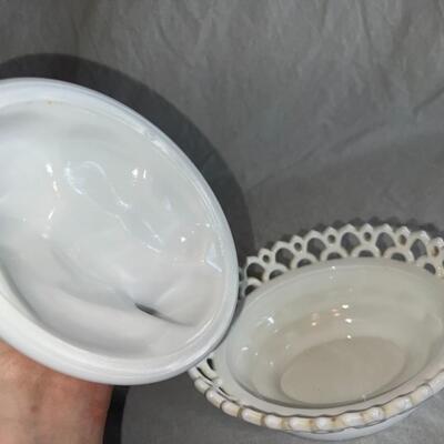White Milk Glass Chicken Hen Lidded Dish