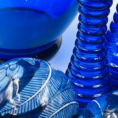 Assortment Of Cobalt Blue Vases ~ & Orb Vase Fillers