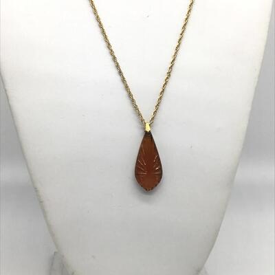 Amber Glass Pendant and Chain