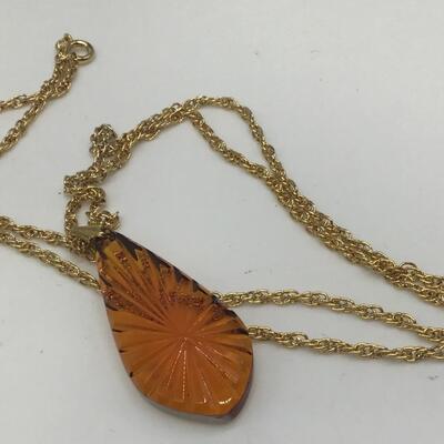 Amber Glass Pendant and Chain