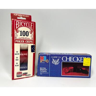 Bicycle Poker Chips & Milton Bradley Checker Set Small Game Lot